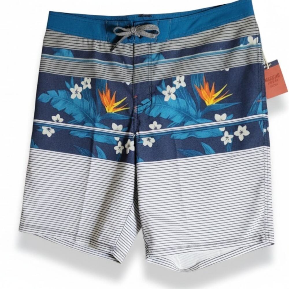 Mossimo Mens Boardshorts 44 Blue Striped Surf Swim Trunks Beach Pockets Striped